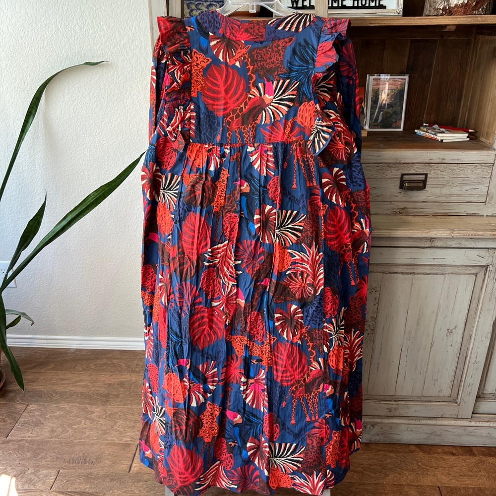 Farm Rio Bold Tropical Print V-Neck Maxi Dress - Red & Blue - Picture 4 of 12